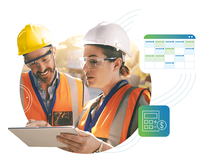 Des travailleurs de la construction utilisent l'application Cactusoft Construction